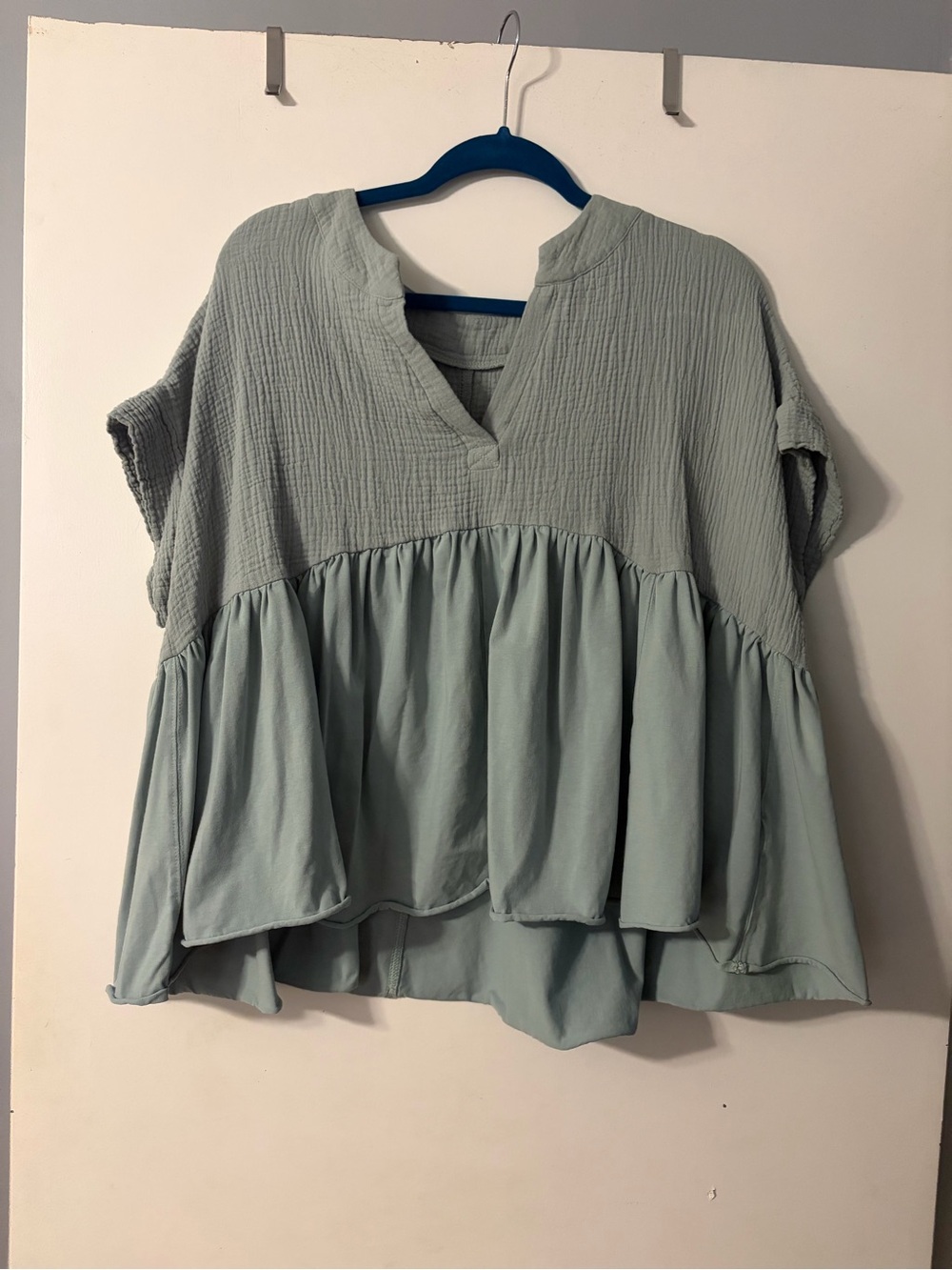 Amazon Women's Sage Green Peplum Split-Neck Crop Top